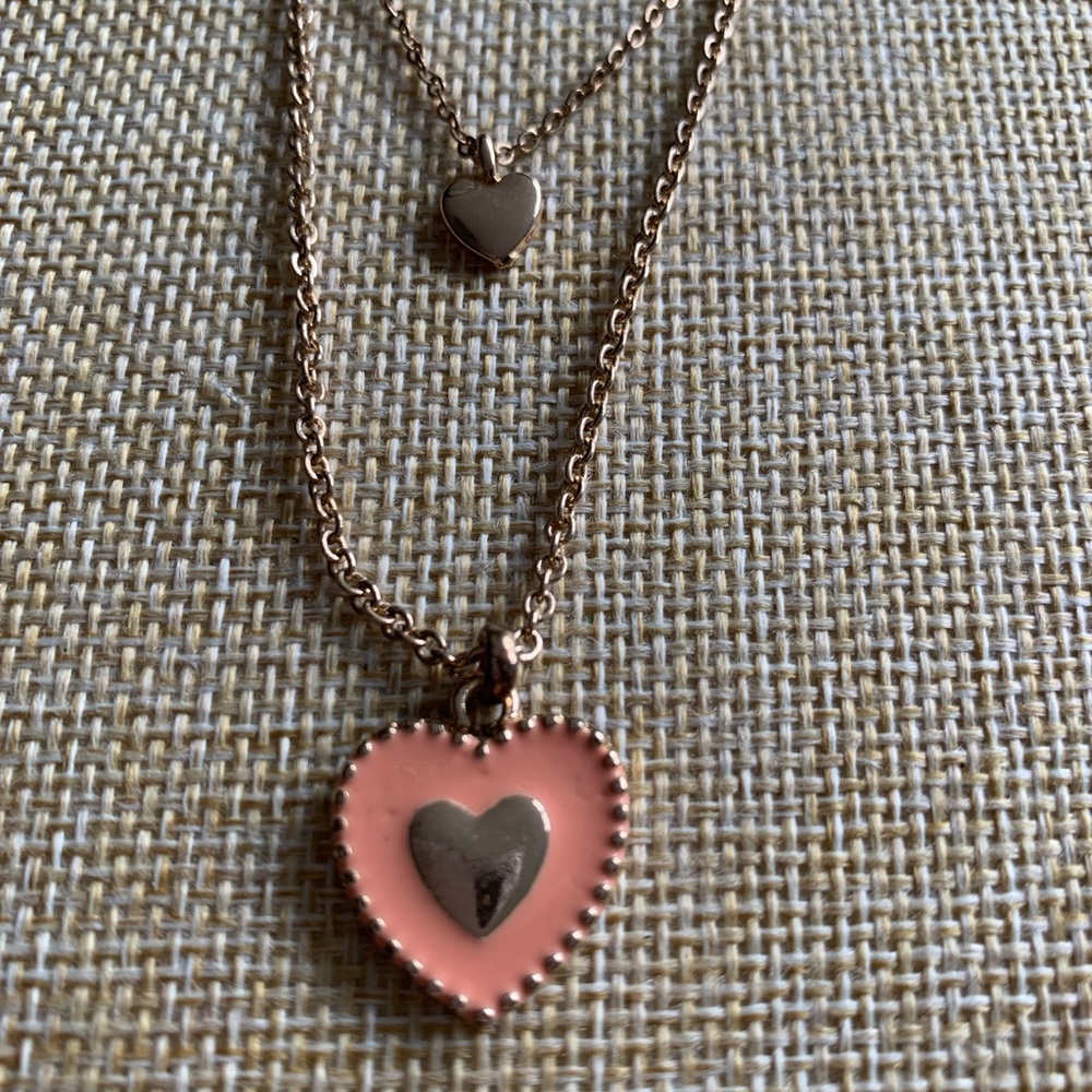 My Hearts pendant. Double layer with peach enamel. Gold tone.
